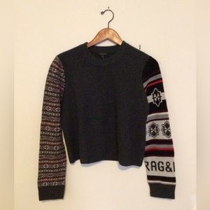 Rag & Bone Cropped Merino Wool Sweater with Mismatched Sleeves in Sz L